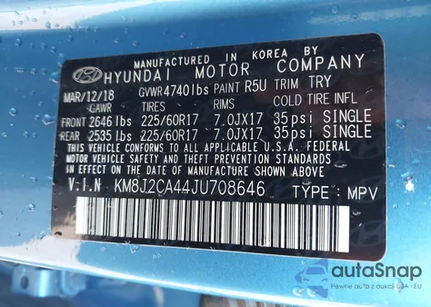 2018 Hyundai Tucson Se из США, поврежденный, VIN KM8J2CA44JU708646